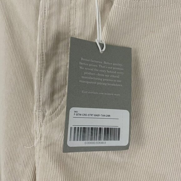 Everlane The Baby Cord Cheeky Straight Leg Pants in Cream Size 28 NWT - Picture 6 of 7